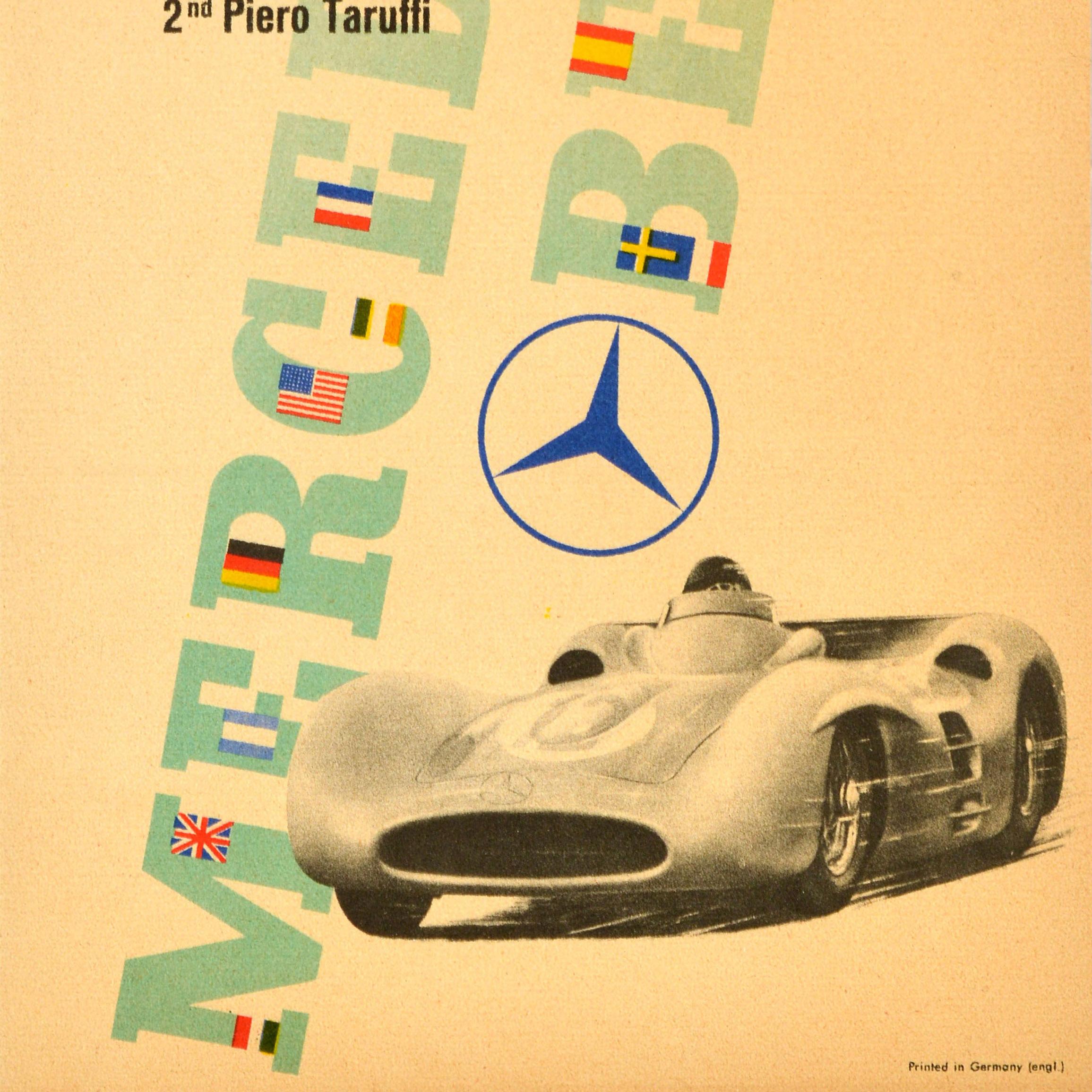 Original Vintage Motorsport Poster Mercedes Benz Grand Prix Italy Fangio Taruffi For Sale 1