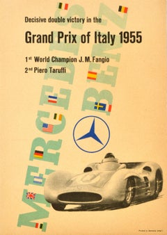 Affiche rétro originale Mercedes Benz Grand Prix d'Italie Fangio Taruffi