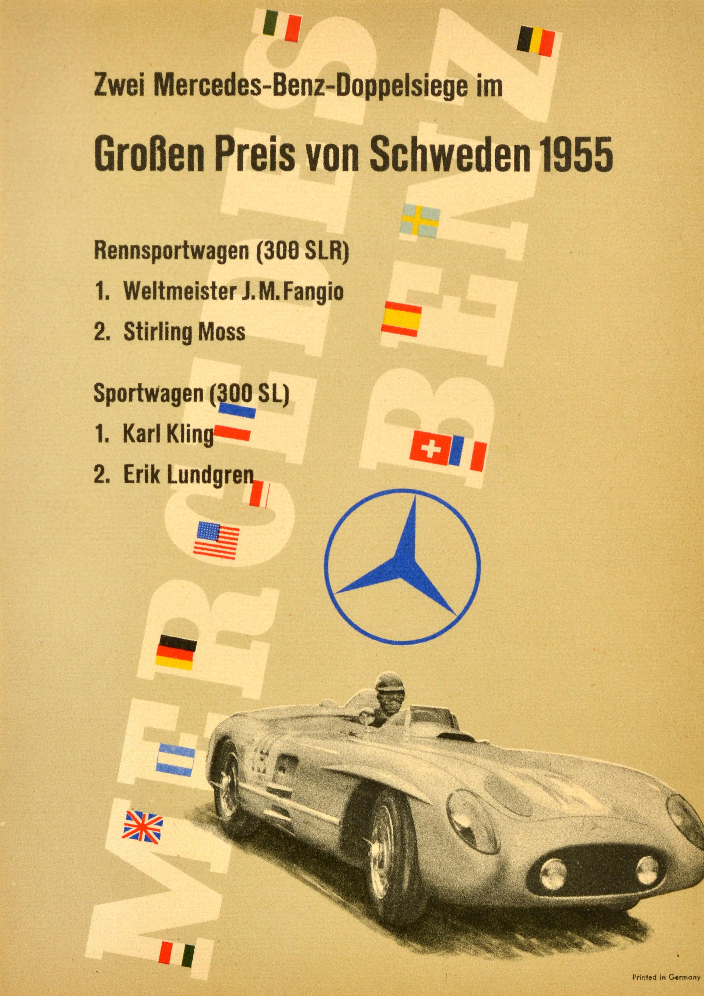 Unknown Print – Original Vintage Motorsport-Poster Mercedes Benz Schweden Grand Prix-Autorennen, Original