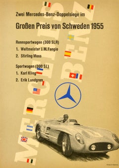 Affiche rétro originale Mercedes Benz Suède Grand Prix de course de voitures