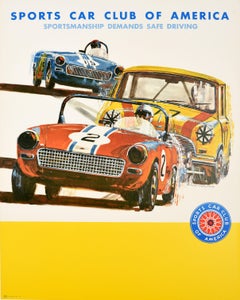 Affiche rétro originale Sports Car Club Of America Mini Cooper Racing