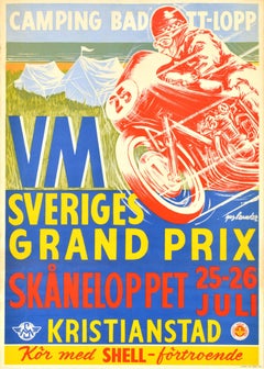 Original Vintage Motorsport Poster Sveriges Grand Prix Kristianstad Sweden Race