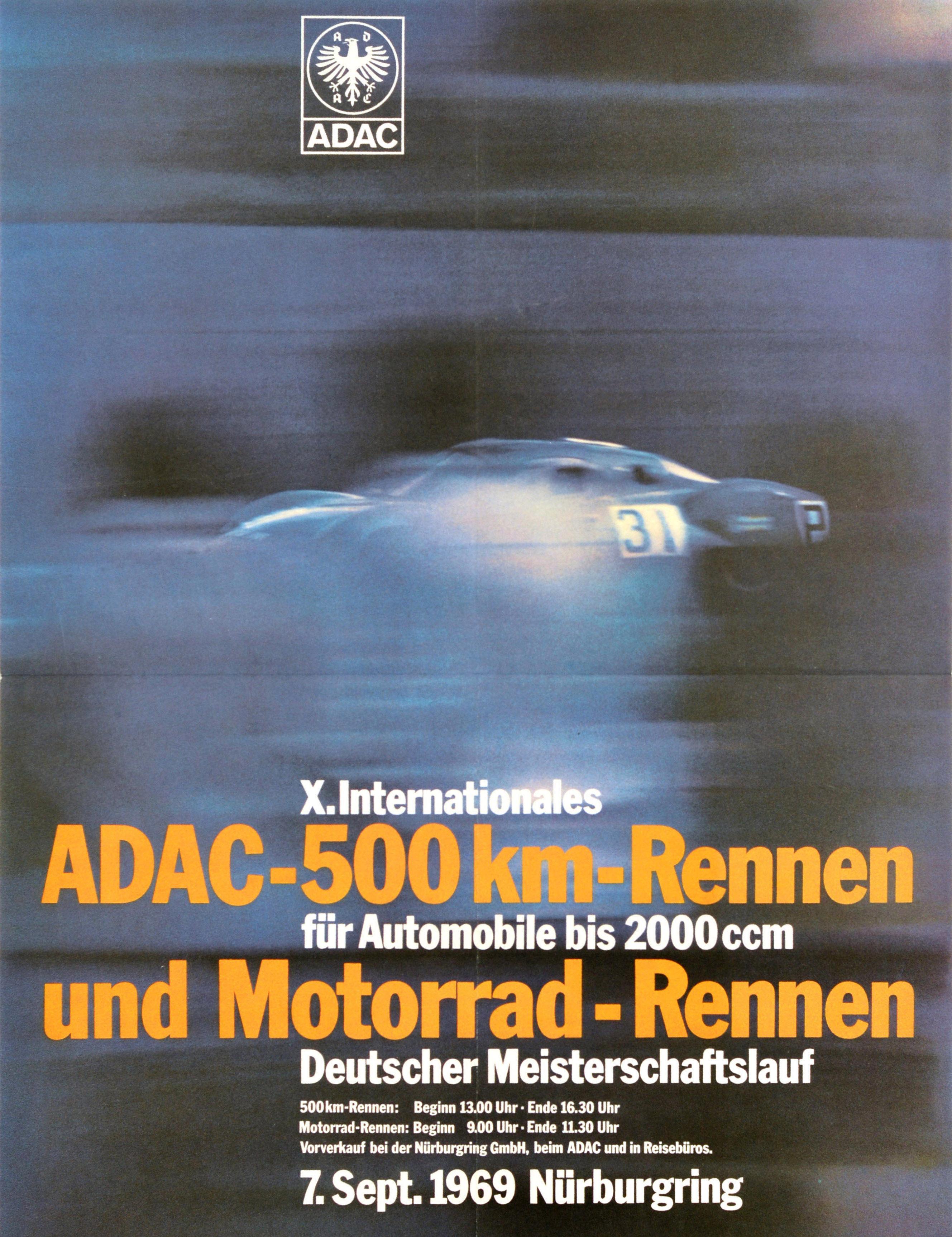 Original Vintage Motorsport Poster X International ADAC 500 Km Race Germany - Print de Unknown