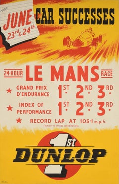 Original Vintage Motorsport Sponsorship Poster 24 Hour Le Mans Race Dunlop Car