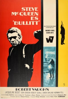 Original Vintage Movie Poster Bullitt Steve McQueen Robert Vaughn Spain Release