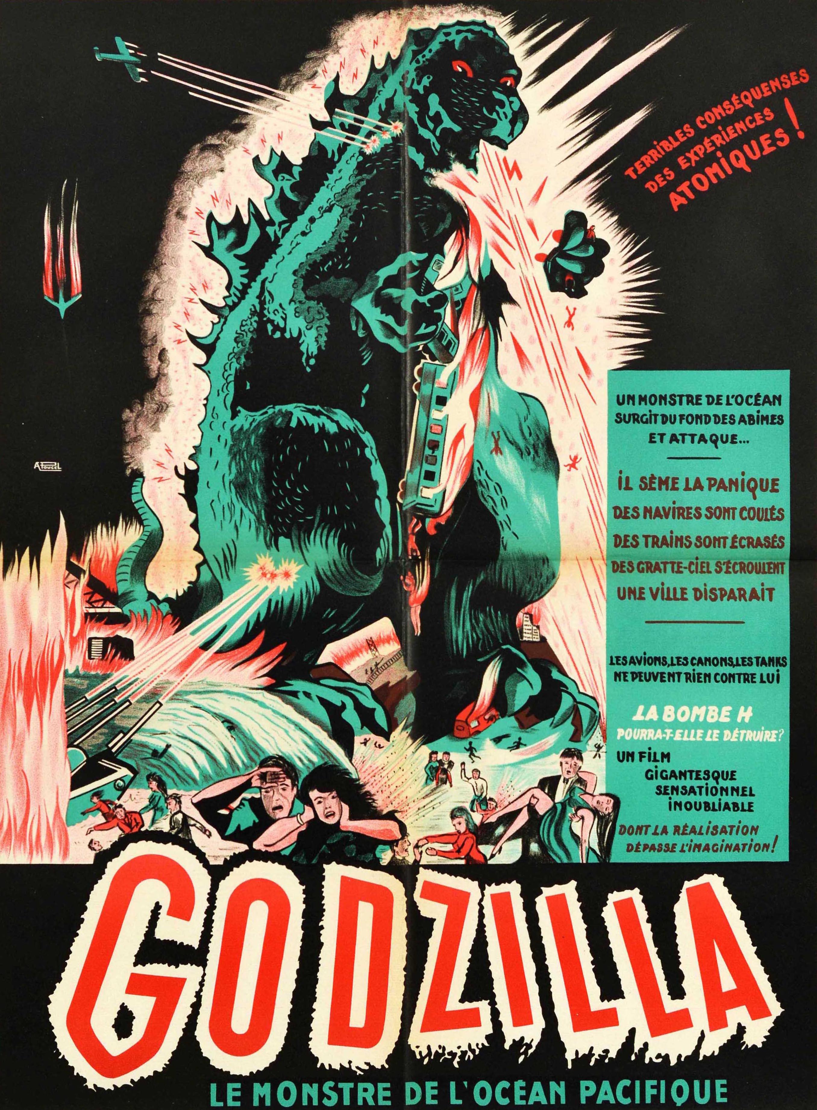 Poster cinematografico originale d'epoca Godzilla Film francese di fantascienza, azione e orrore - Print di Unknown