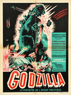 Affiche vintage d'origine du film science-fiction français Godzilla, Action Horror