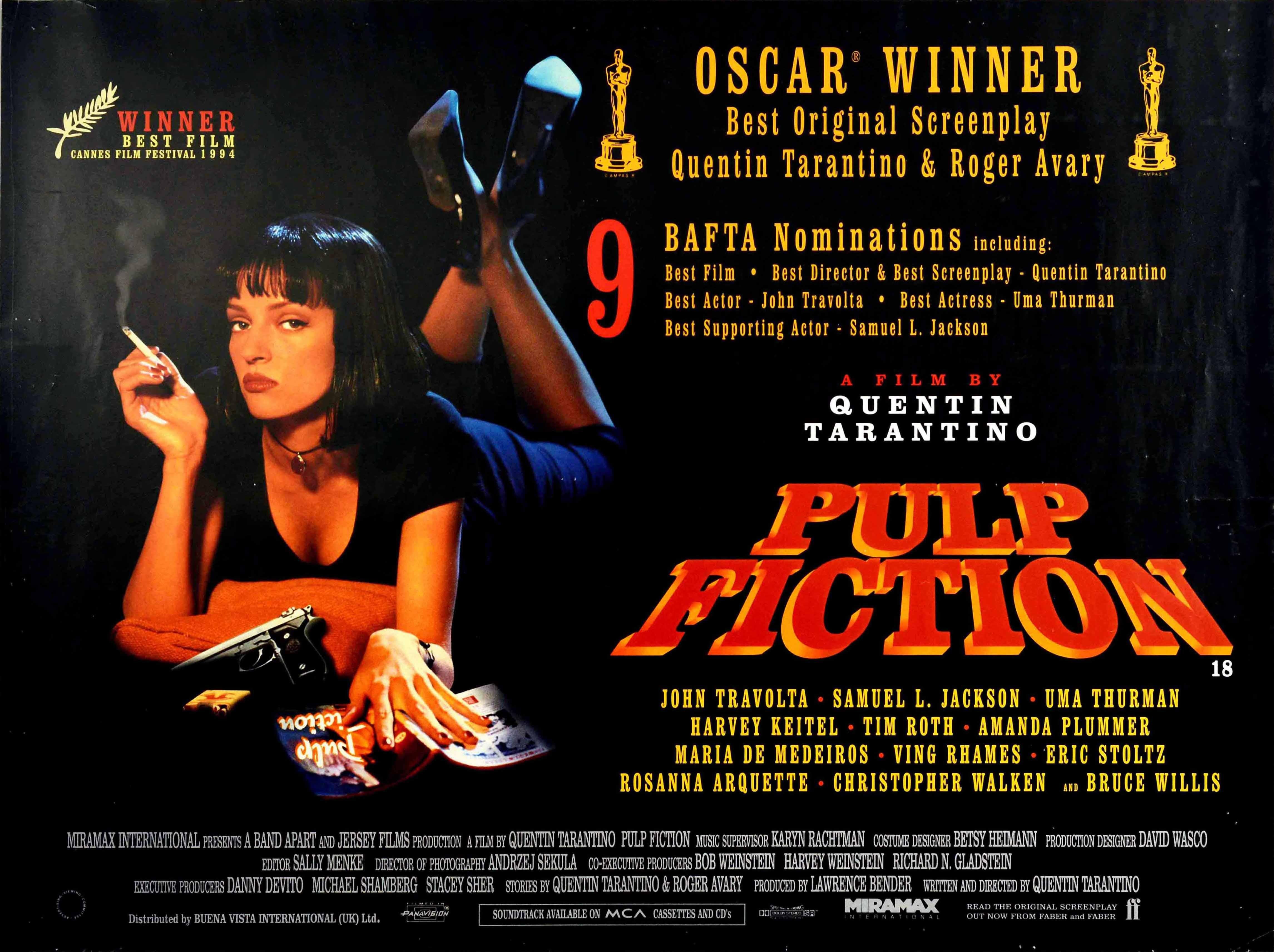 Unknown Print - Original Vintage Movie Poster Pulp Fiction Quentin Tarantino Oscars Bafta Cannes