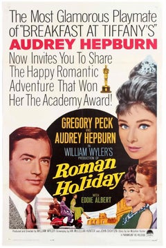 Poster cinematografico originale d'epoca Vacanze romane Audrey Hepburn Gregory Peck Romanticismo