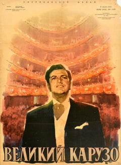 Poster cinematografico originale d'epoca Il grande Caruso Mario Lanza Tenore Edizione URSS