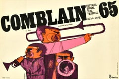 Original Retro Music Advertising Poster Comblain International Jazz Festival 
