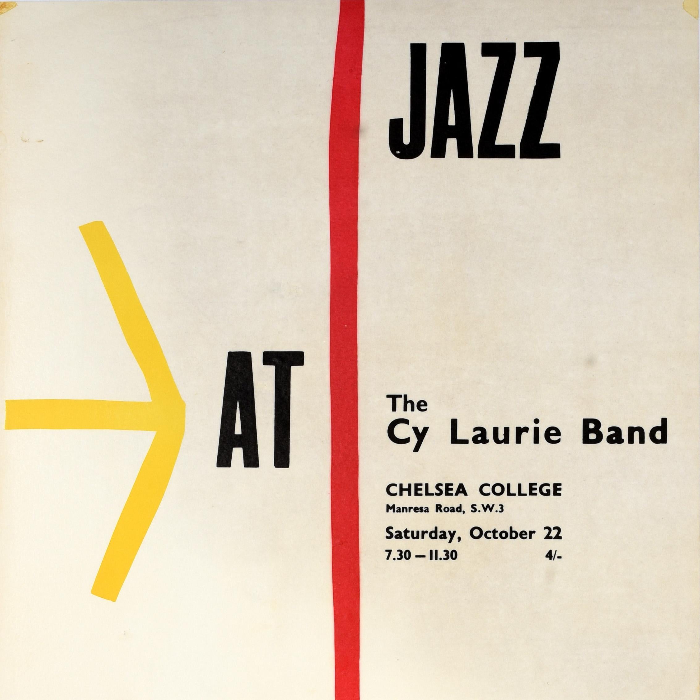 Original Vintage Music Advertising Poster Jazz At Chelsea Cy Laurie Band London - White Print by Unknown