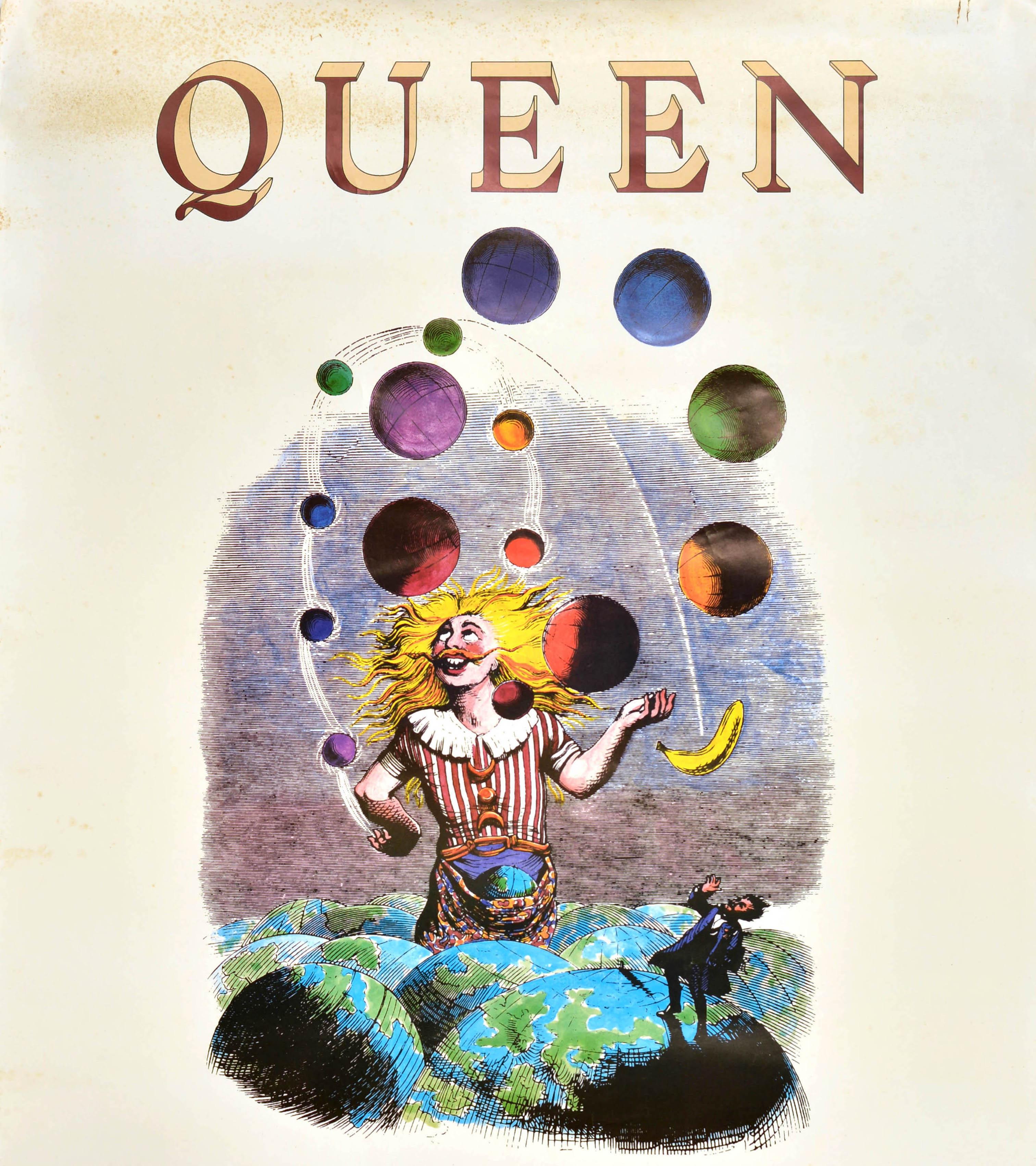 Affiche publicitaire originale vintage de musique « Queen Innuendo Juggling Grandville » - Beige Print par Unknown