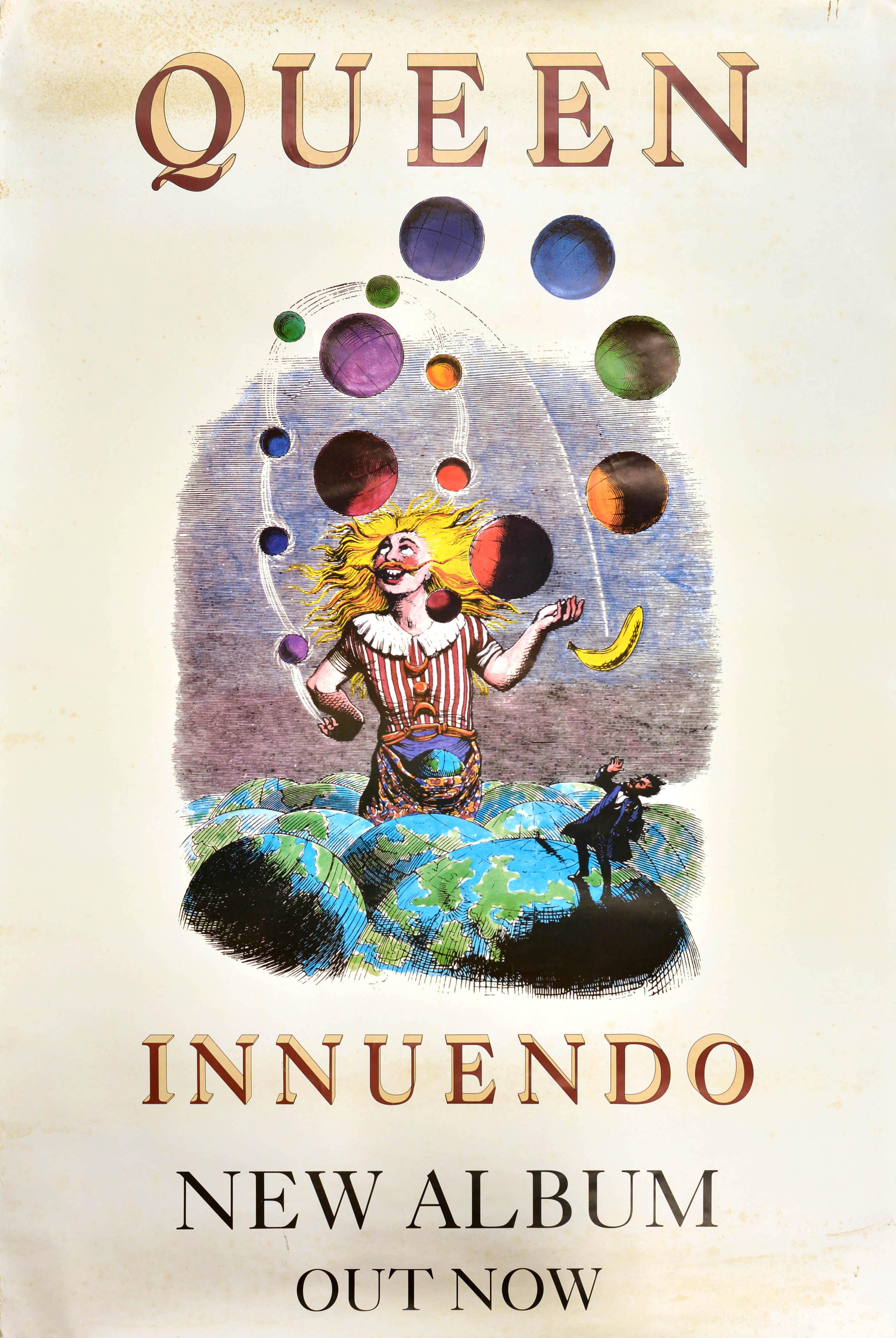 Print Unknown - Affiche publicitaire originale vintage de musique « Queen Innuendo Juggling Grandville »