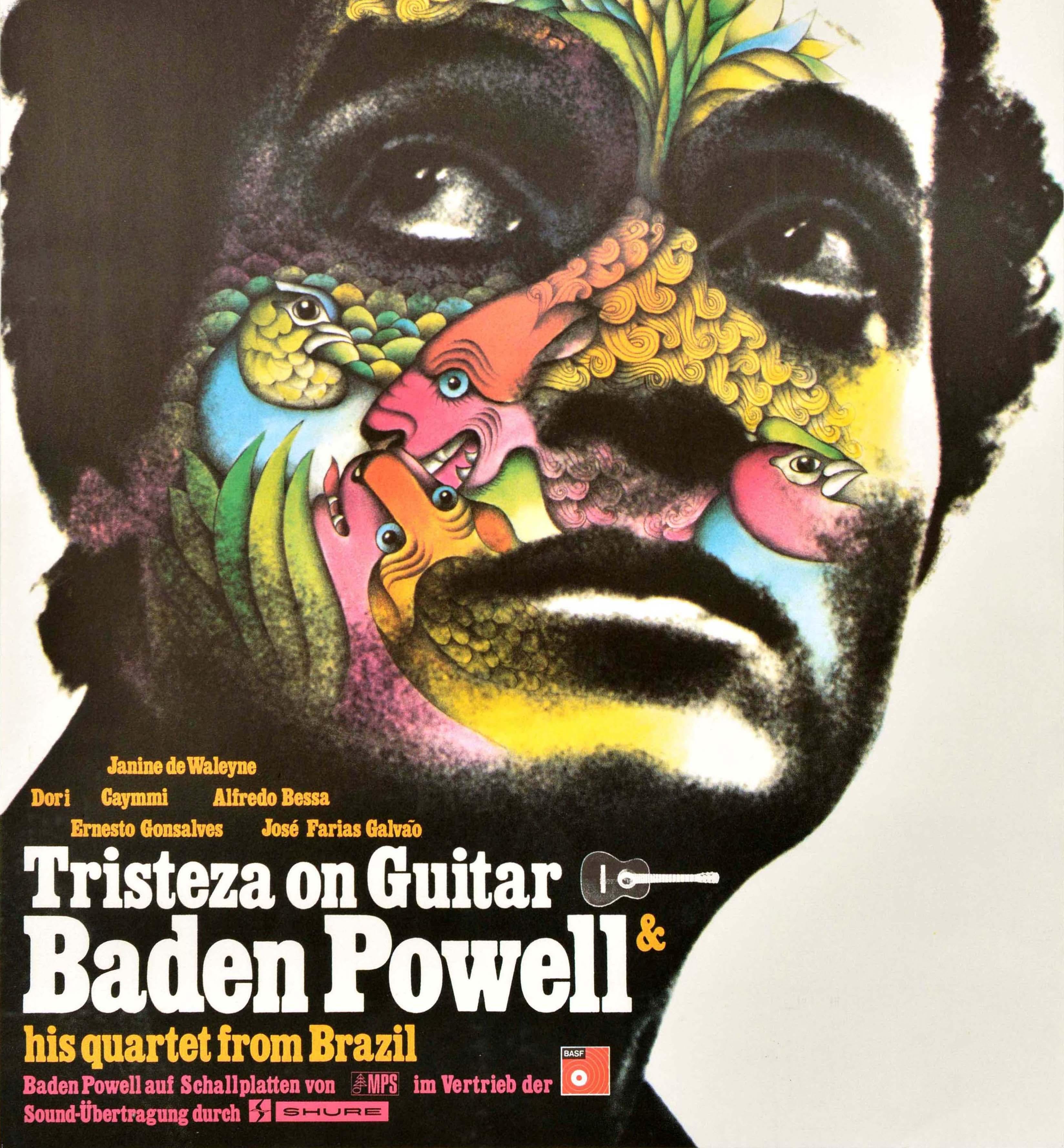 Poster pubblicitario musicale originale d'epoca Tristeza su chitarra Baden Powell Jazz - Print Nero di Unknown