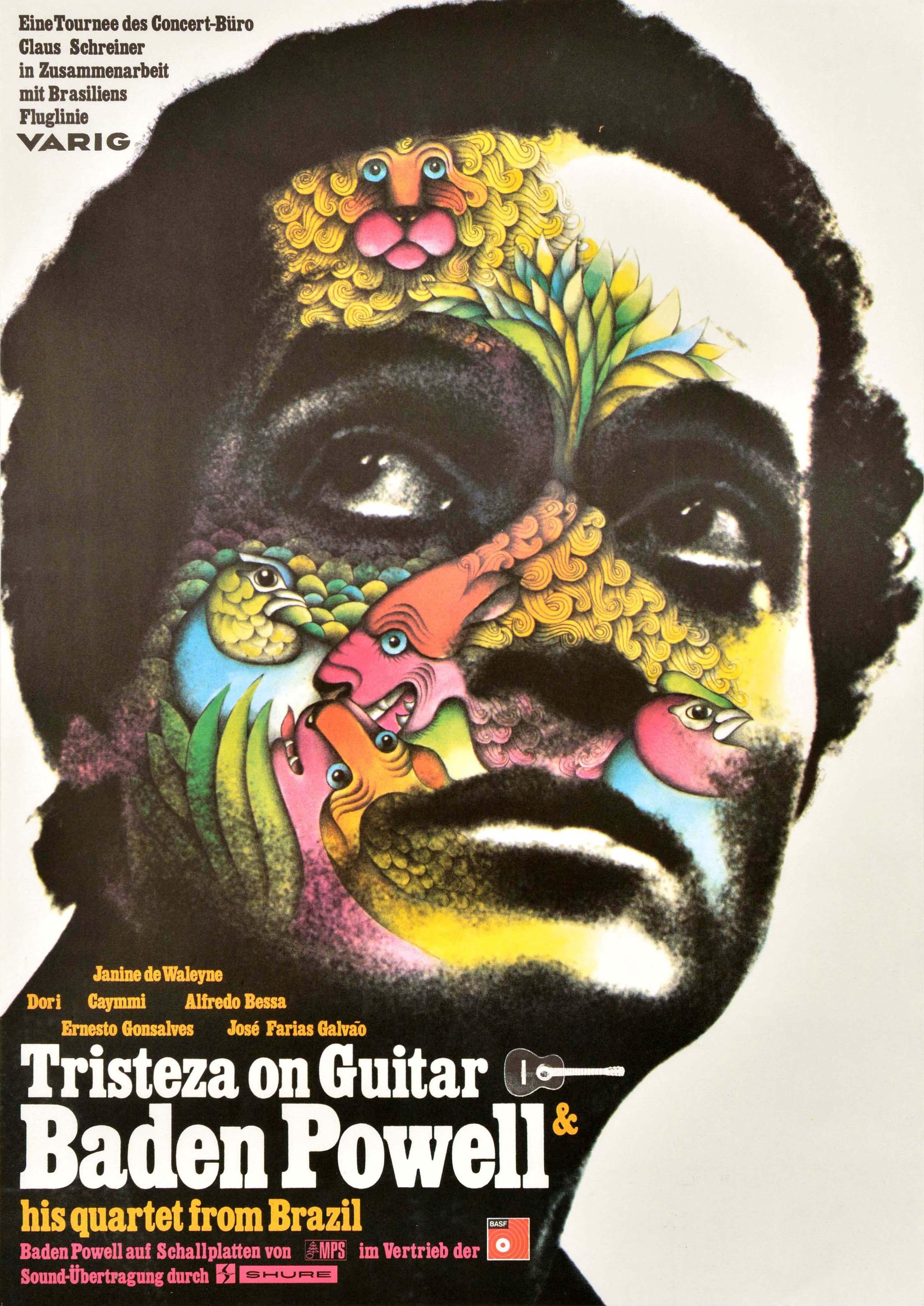 Print di Unknown - Poster pubblicitario musicale originale d'epoca Tristeza su chitarra Baden Powell Jazz