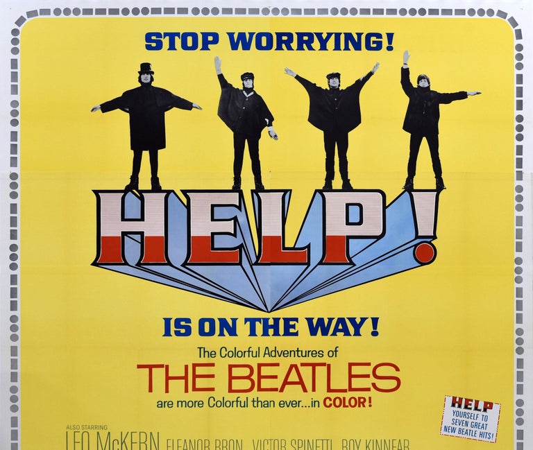 Unknown Original Vintage Music Film Poster The Beatles Help Is On The