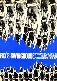 Affiche musicale originale vintage Bix''s Swinghouse, South Border Jazz Club, Bad Honnef