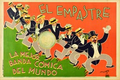 Poster musicale originale d'epoca El Empastre Jazz Band Drum Saxophone Trumpet Band