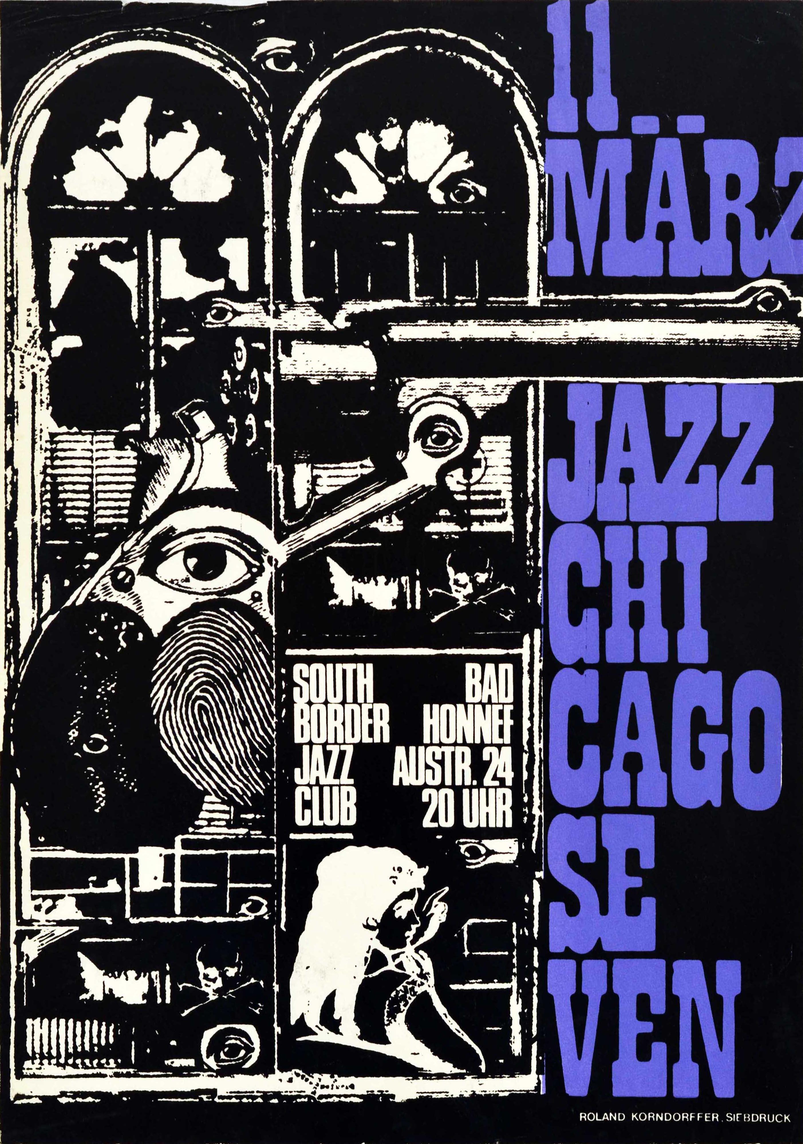 Print Unknown - Affiche musicale vintage d'origine Jazz Chicago Seven South Border, Bad Honnef Club