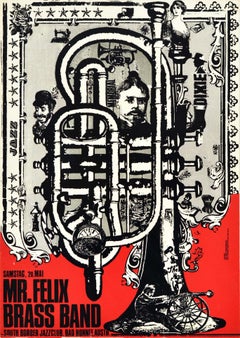 Affiche de musique vintage d'origine Mr Felix Brass Band South Border Jazz Club Dixie