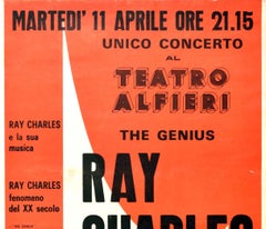 Original Vintage Music Poster The Genius Ray Charles Single Concert Turin Italy