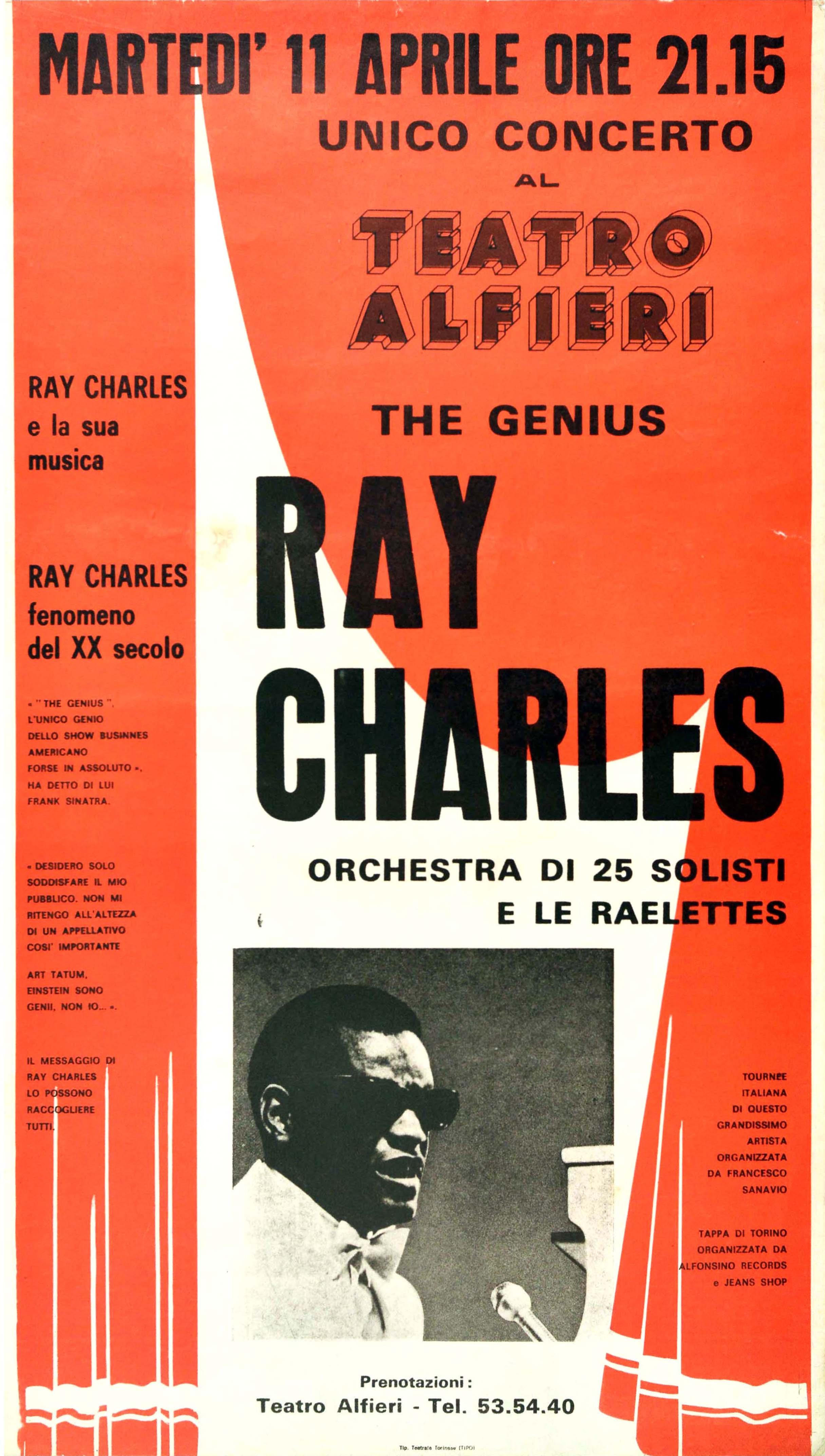 Unknown Print - Original Vintage Music Poster The Genius Ray Charles Single Concert Turin Italy