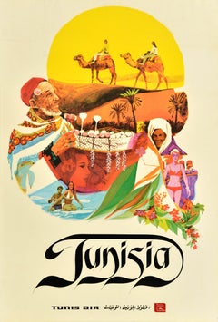 Original Vintage North Africa Travel Poster Tunisia Tunis Air Africa Tunisair