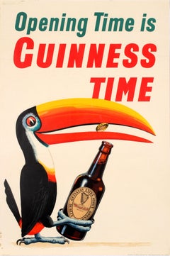 Original Vintage Opening Time Is Guinness Time Drink Poster Iconic Toucan Design