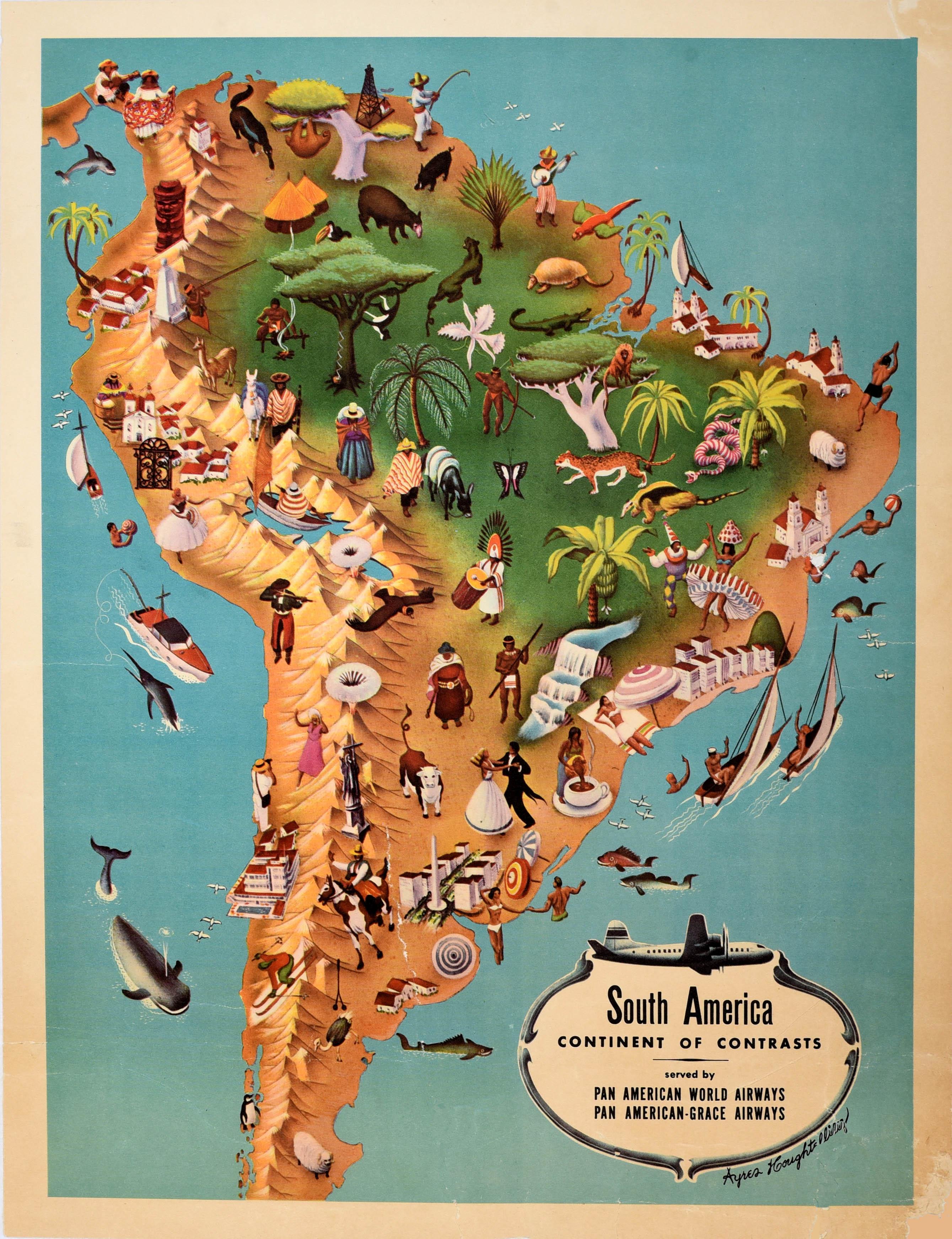 Unknown Print - Original Vintage Pan Am Travel Map Poster South America Continent Of Contrasts