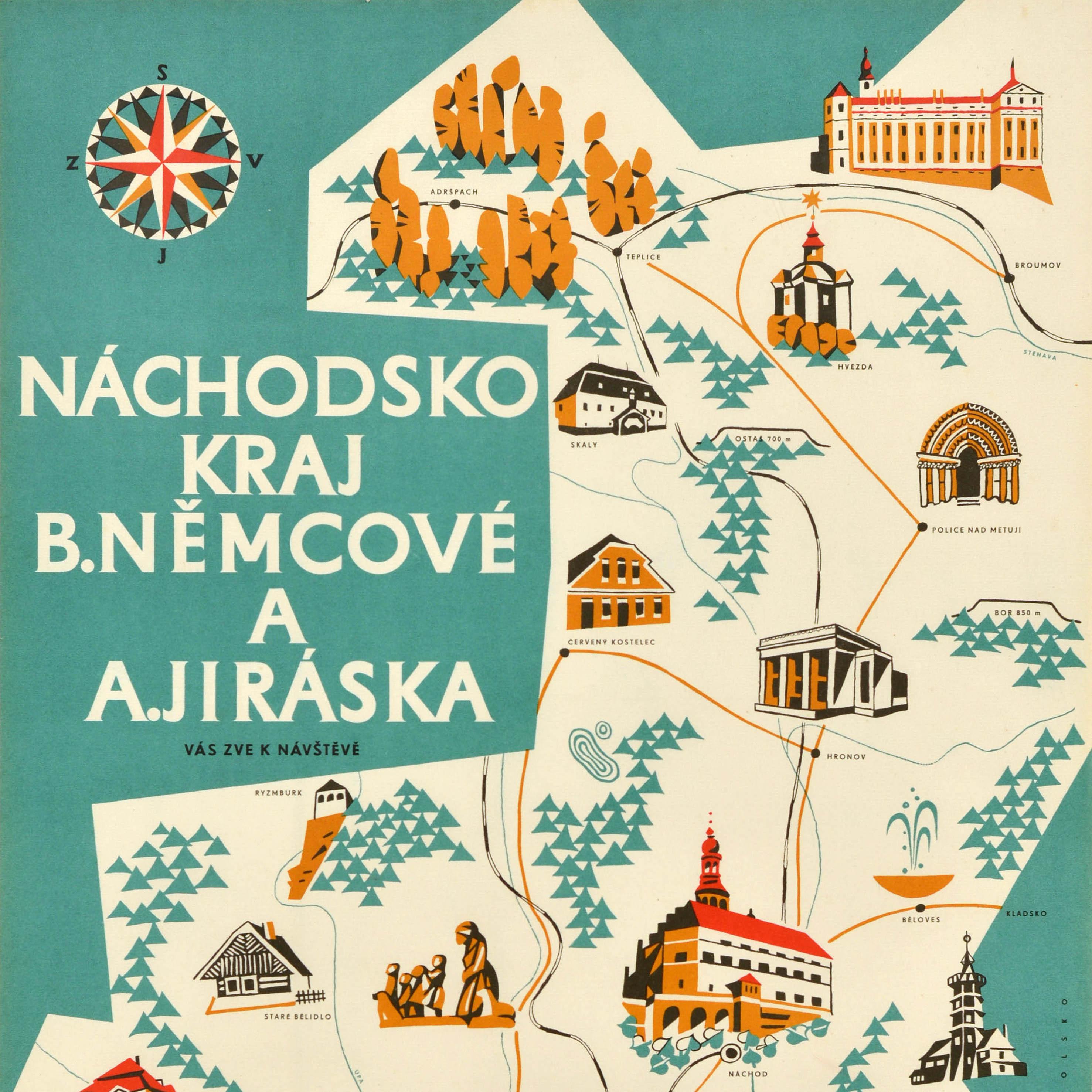 Original Vintage Pictorial Travel Map Nachod Region Czechoslovakia Czech Design - Print by Unknown