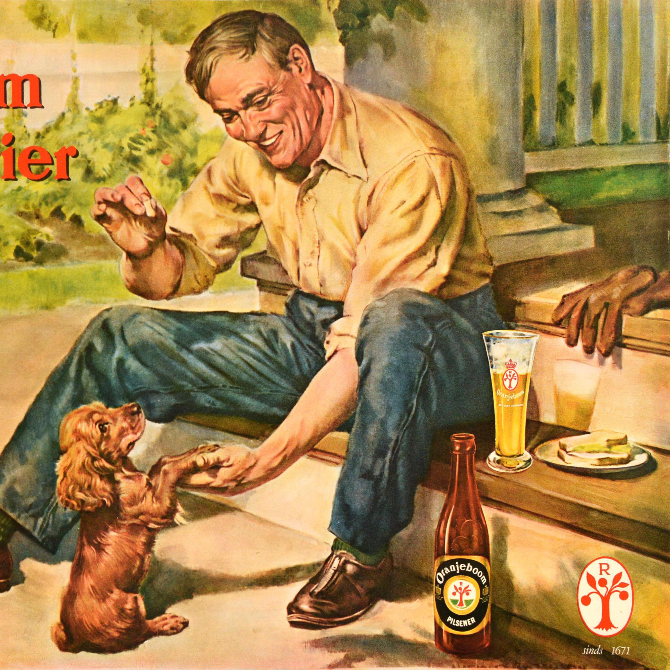 Original Vintage Pilsener Beer Drink Advertising Poster Oranjeboom Lager Puppy For Sale 1