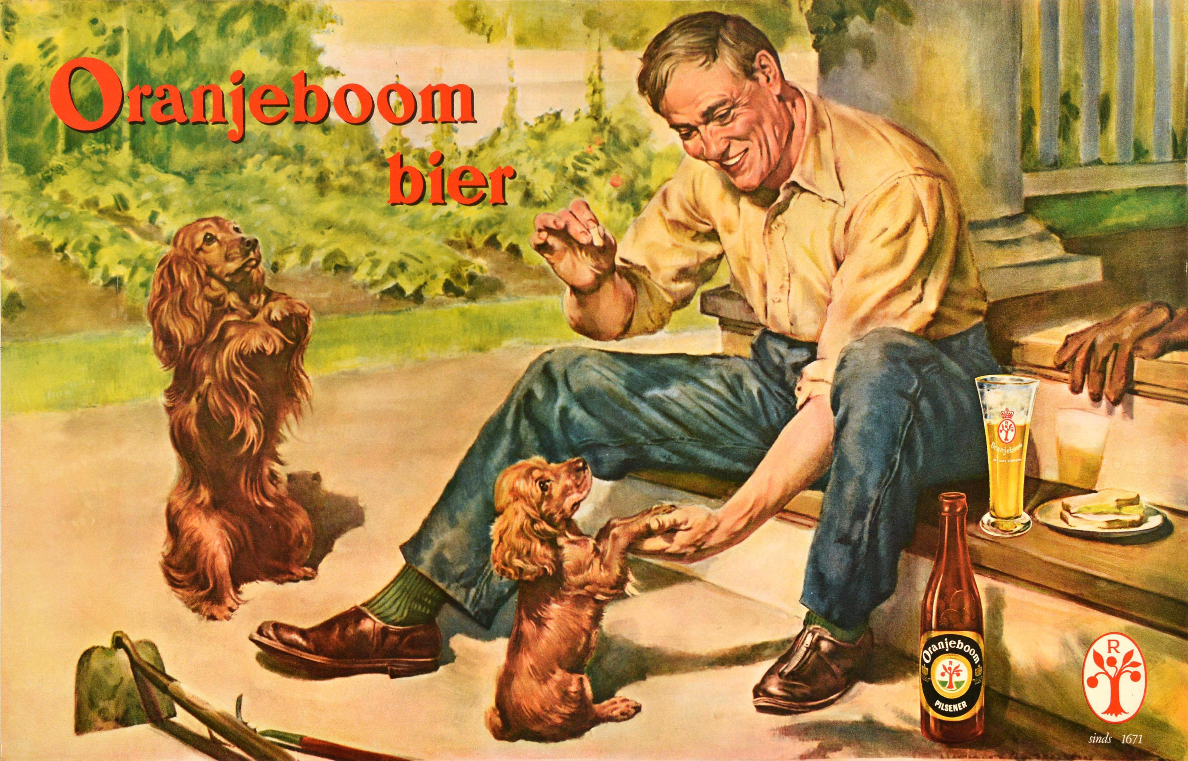 Unknown Print - Original Vintage Pilsener Beer Drink Advertising Poster Oranjeboom Lager Puppy
