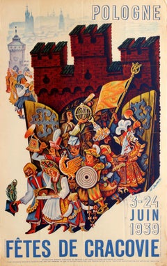 Original Vintage Polish State Railways Travel Poster Krakow Festival Poland
