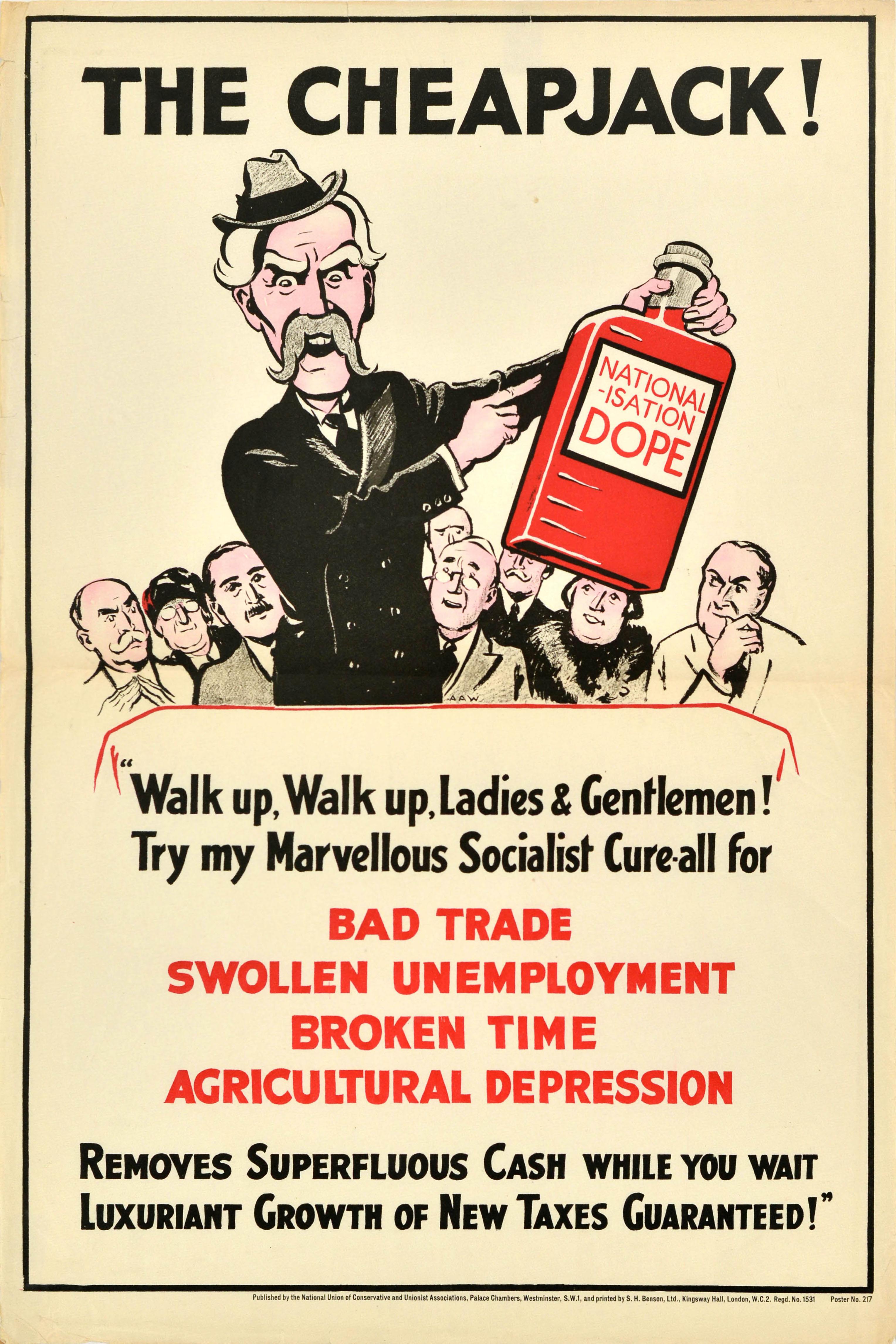 Unknown Print – Originales Vintage Politisches Propagandaplakat Cheapjack Ramsay MacDonald Dope