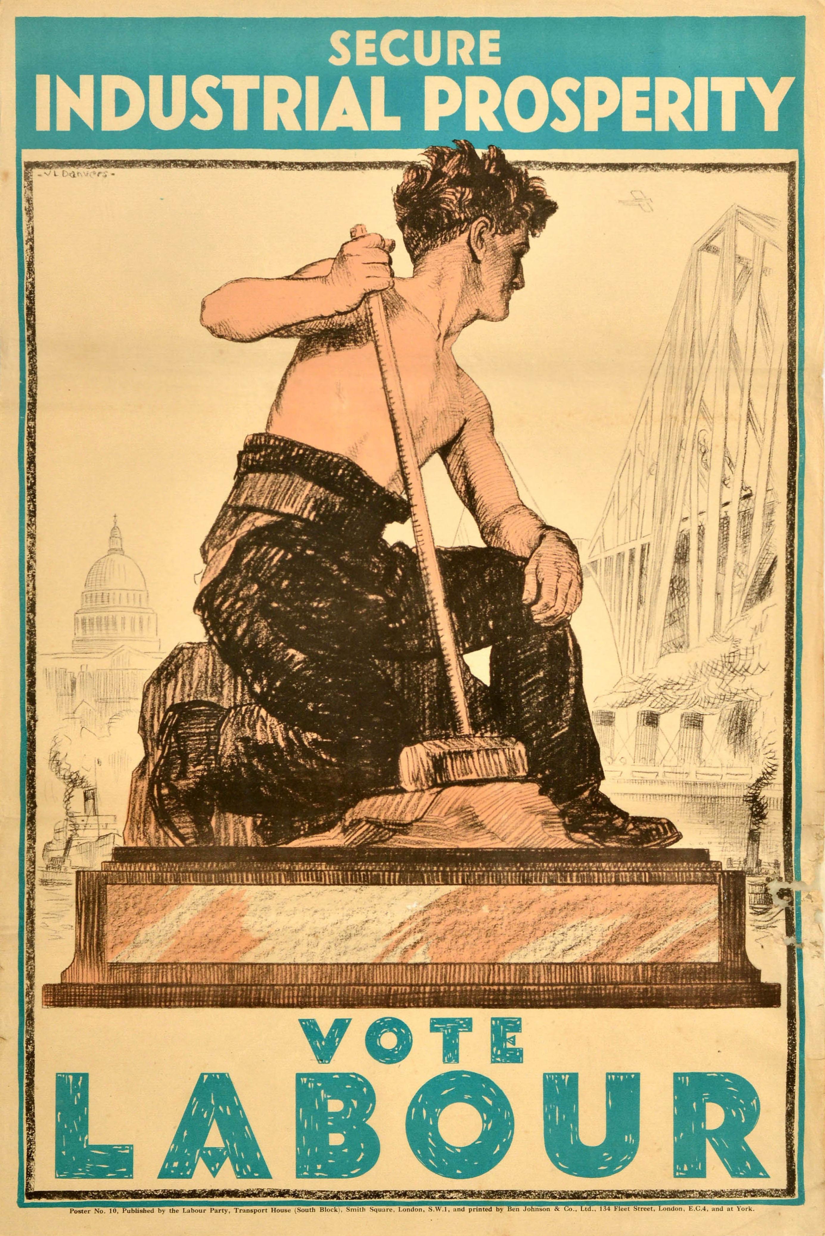 Print di Unknown - Poster di propaganda politica originale d'epoca Prosperità industriale Vota il lavoro