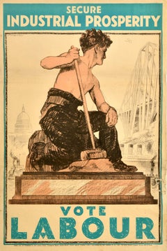 Poster di propaganda politica originale d'epoca Prosperità industriale Vota il lavoro