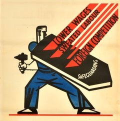 Original Vintage Political Propaganda Poster  Safeguarding Workers Conservative