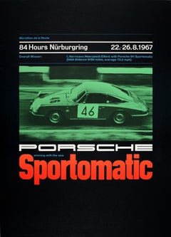 Original Retro Porsche 911 Sportomatic Poster Nurburgring Endurance Motor Race