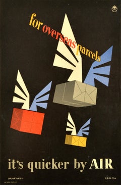 Original Vintage Post Office Advertising Poster Overseas Parcels Quicker By Air