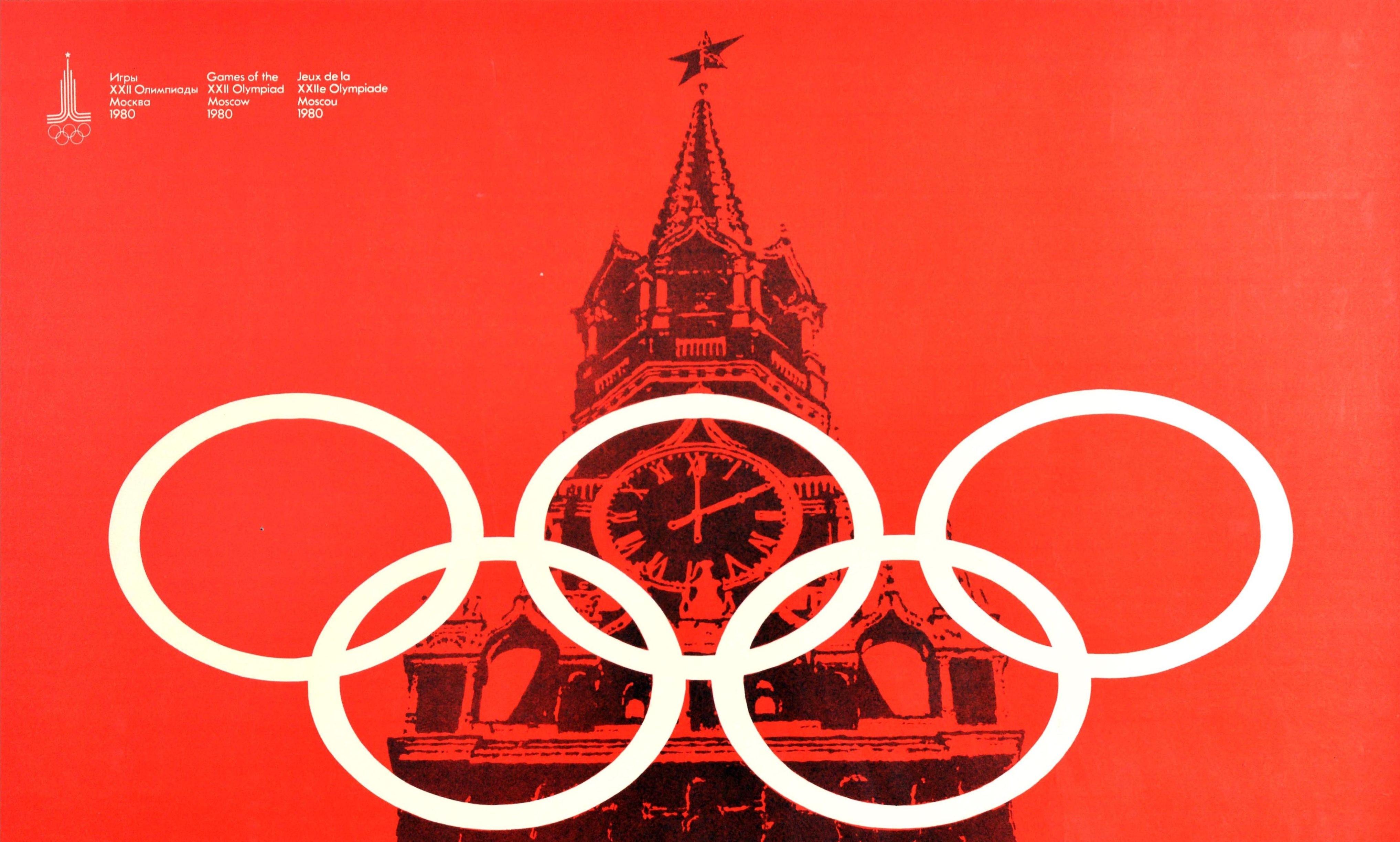 Original Vintage Poster 1980 Olympic Games Start - On Moscow Time Kremlin Clock  - Print by Unknown