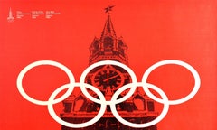 Original Vintage Poster 1980 Olympic Games Start - On Moscow Time Kremlin Clock