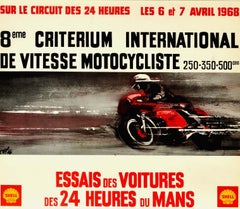 Original Vintage Poster 24 Heures Du Mans 1968 Motorcycle Car Race Le Mans Sport