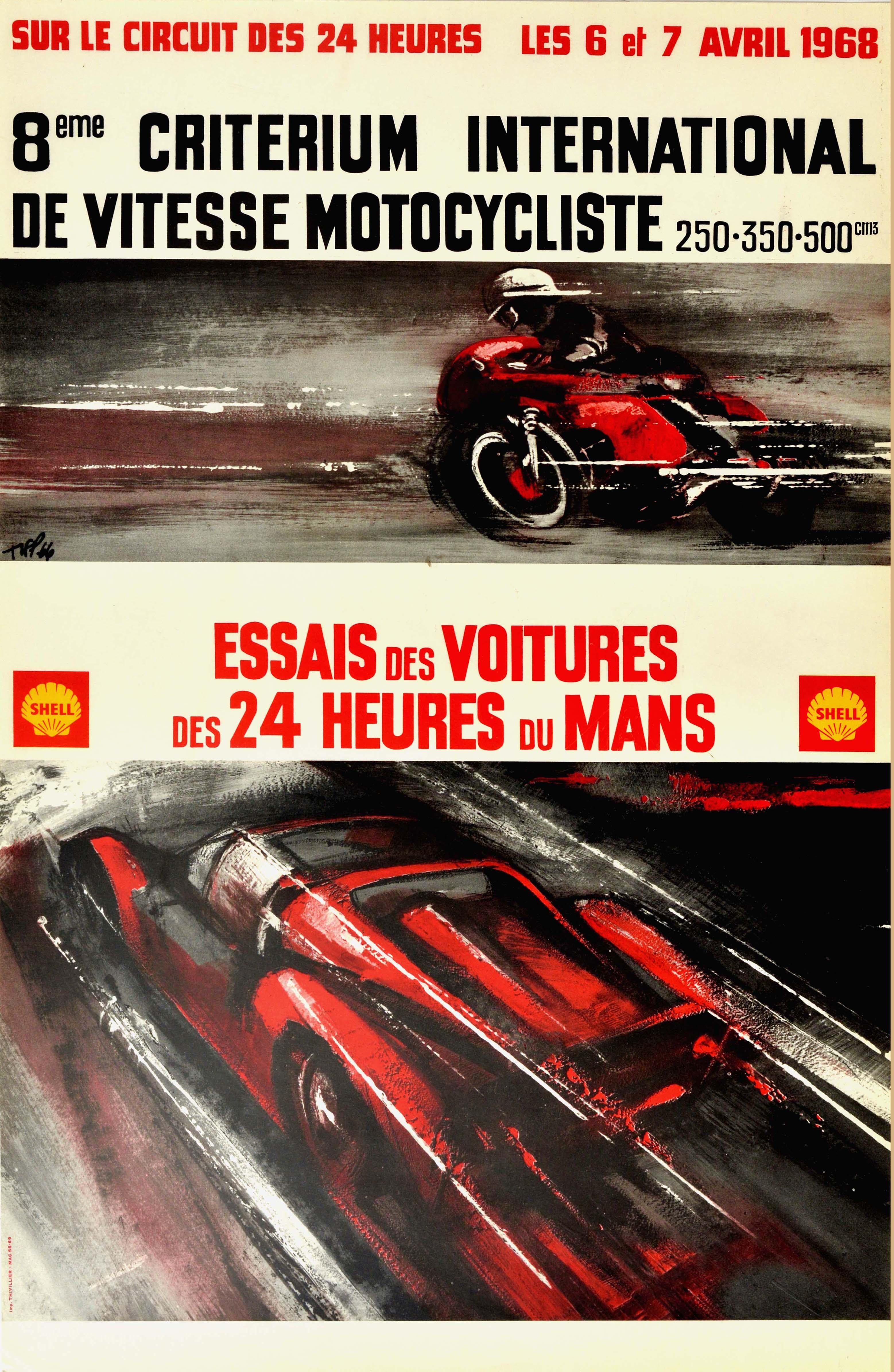 Unknown Print - Original Vintage Poster 24 Heures Du Mans 1968 Motorcycle Car Race Le Mans Sport