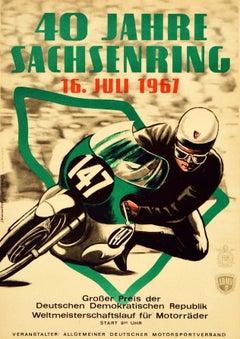 Original Vintage Poster 40 Years Sachsenring 1967 Grand Prix Motorcycle Race Art