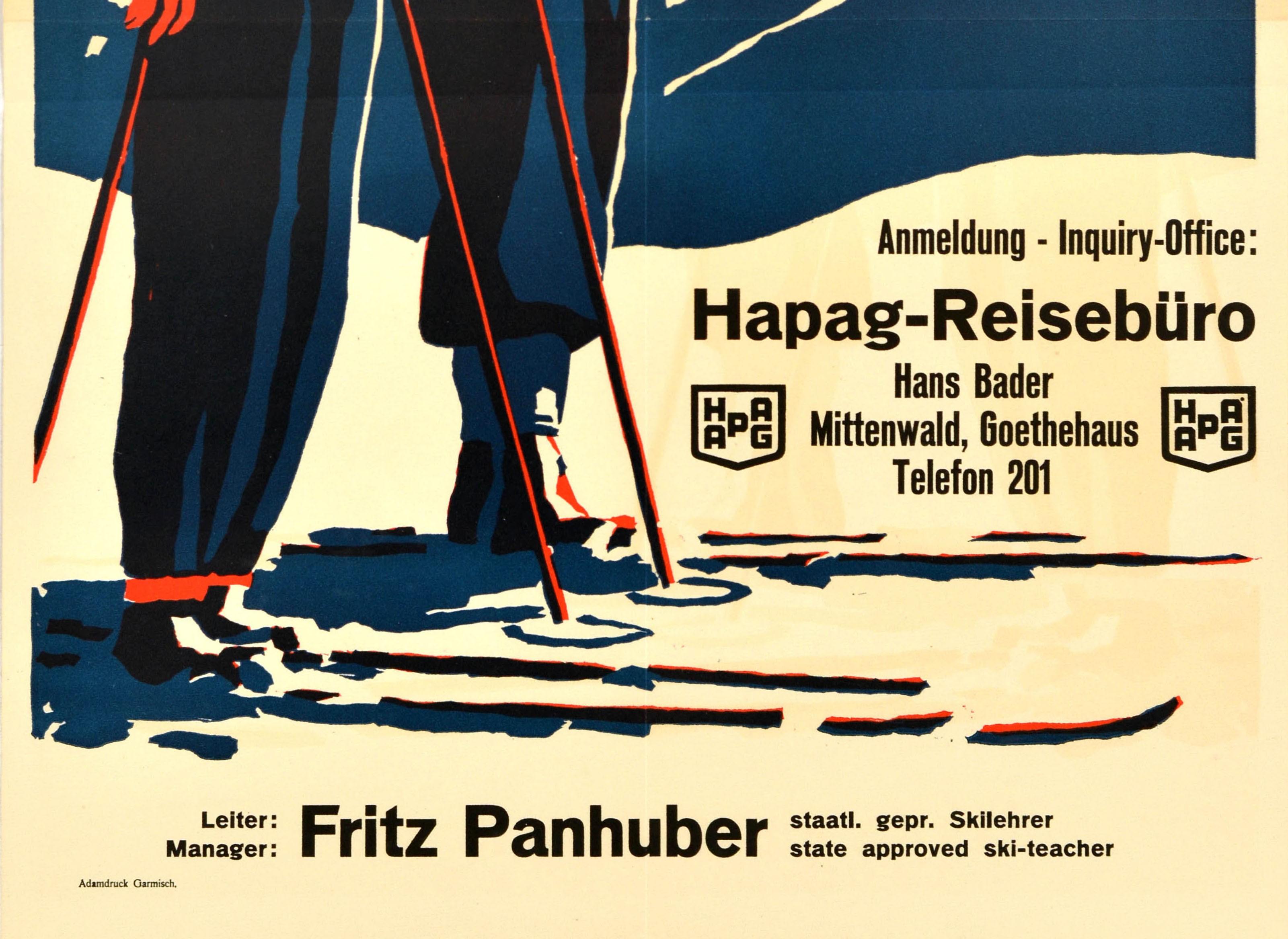 Original Vintage Poster Alpine Ski Course Viererspitz Mittenwald Bavaria Alps - Black Print by Unknown