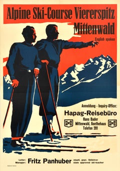 Original Vintage Poster Alpine Ski Course Viererspitz Mittenwald Bavaria Alps