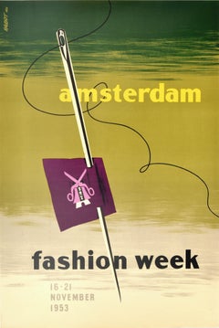 Original Vintage Poster Amsterdam Fashion Week 1953 Midcentury Modern Design Art