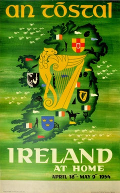 Original Vintage Poster An Tostal Ireland At Home Travel Map Festival Culture 