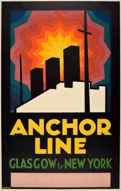 Original Vintage Poster Anchor Line Glasgow New York Modernism Cruise Travel